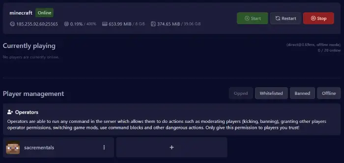 Player Management Panel